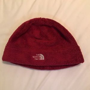 The North Face maroon fuzzy beanie/ winter hat